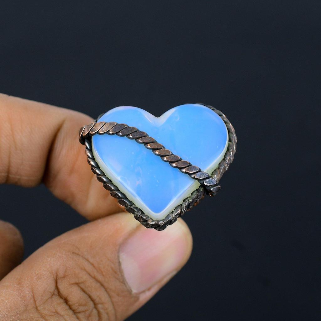 Mleczny Opal Kamień Szlachetny Miedziany Drut Owinięty Ręcznie Robiona Biżuteria Pierścionek Na Prezent Ślubny