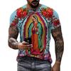 Summer Round Neck 3D Guadalupe Virgin Mary Catholic Print Top Fashionable Casual Short Sleeved Men's T-shirts