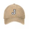 White Letter J Personalized Retro Denim Washed Baseball Caps For Unisex Cowboy Sunscreen Hats Rock Unisexs Snapback Cap