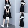 Abito Casual da Donna alla Moda con Colori a Contrasto e Cuciture, Abbigliamento Femminile Coreano con Zip, Ampio, con Coulisse in Vita, Abiti Midi per Donna