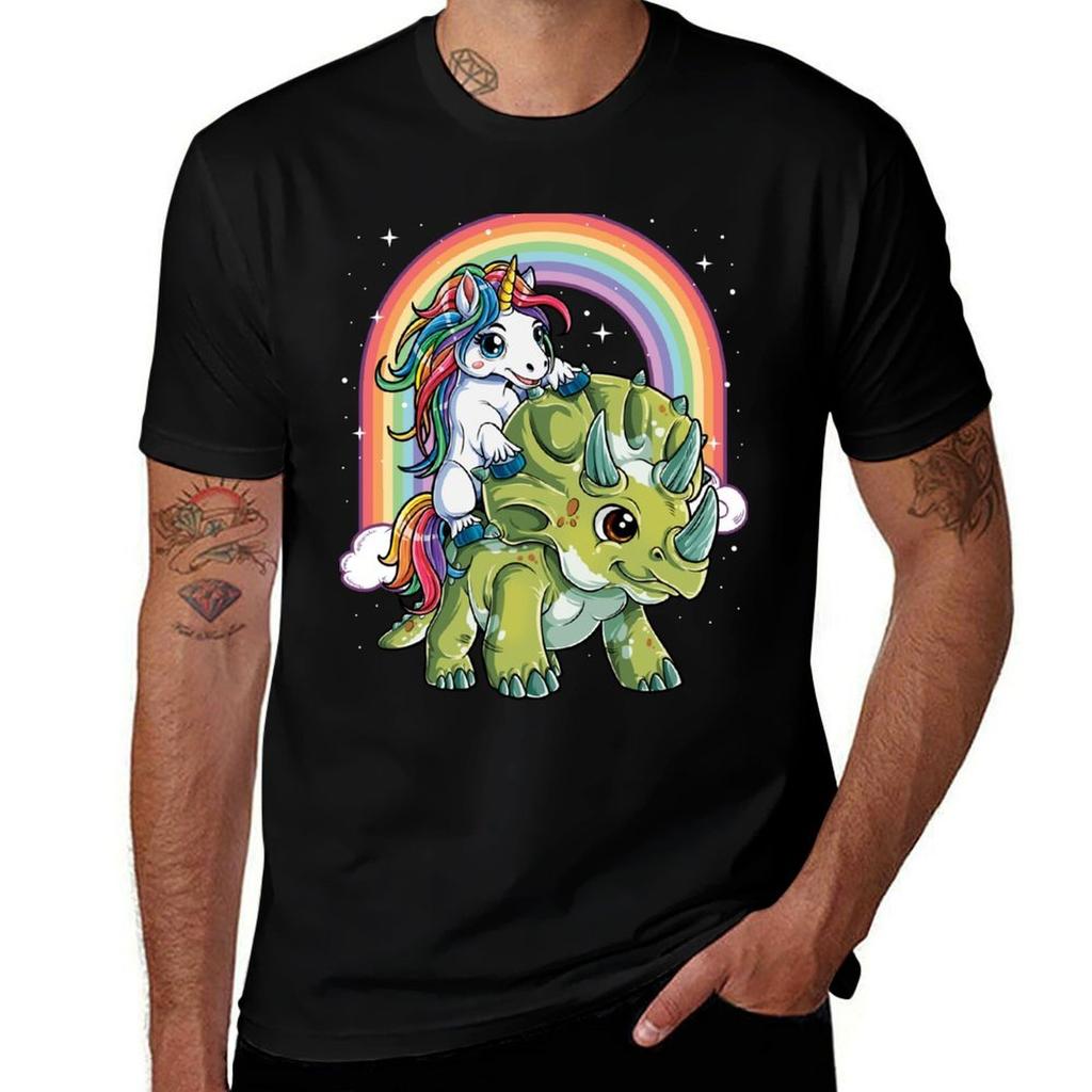 Unicorn Riding Dinosaur Shirt for Girls Women Kids Boys Men Unicorn Triceratops Lover Gift T-Shirt T Shirt for Man T-Shirt