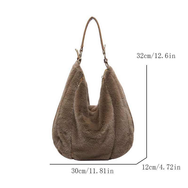 Winter Plush Cotton Women Shoulder Bag Large Capacity Zipper Soft Handbag Sweet Versatile High Quality