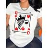 European Size Women's Queen of Hearts Graphic Print T-Shirt - Loose Fit Casual Short Sleeve Round Neck Top with Crown