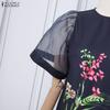 ZANZEA Women Casual Mesh Splice Short Sleeve Summer Floral Dress