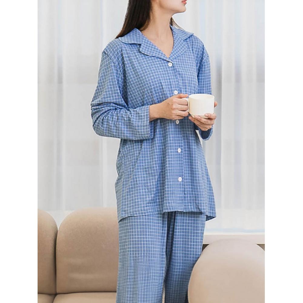 Daiso Pattern Pajama Top L Gray pattern (check)