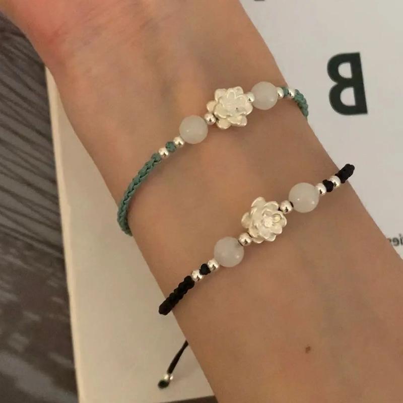 National Style New Chinese Good Luck Lotus Lotus Woven Rope Lotus Bracelet Women'S Retro Simple Personality Versatile Bracelet Jewelry