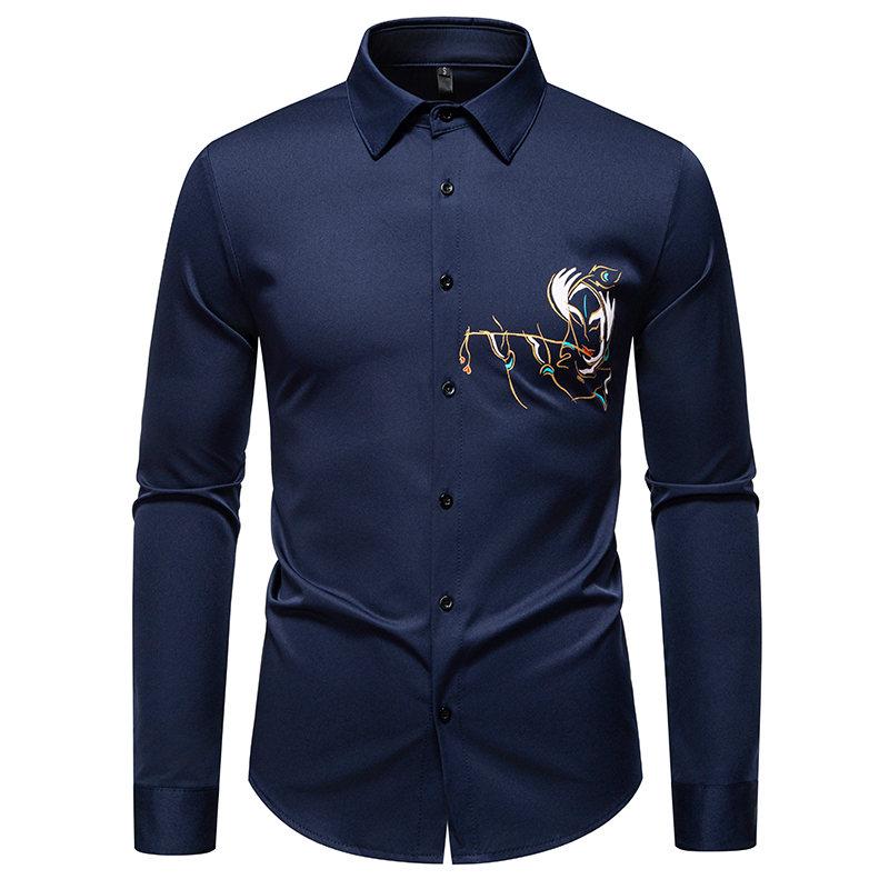 New Autumn Men's Fashion Printed Long Sleeve Shirt Solid Versatile Shirts Casual Social Wedding Party Business Office Nightclub