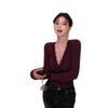 Women's Purple V-Neck Lace Splicing Long-Sleeve Slim Top - Stunning Early Autumn Fashion