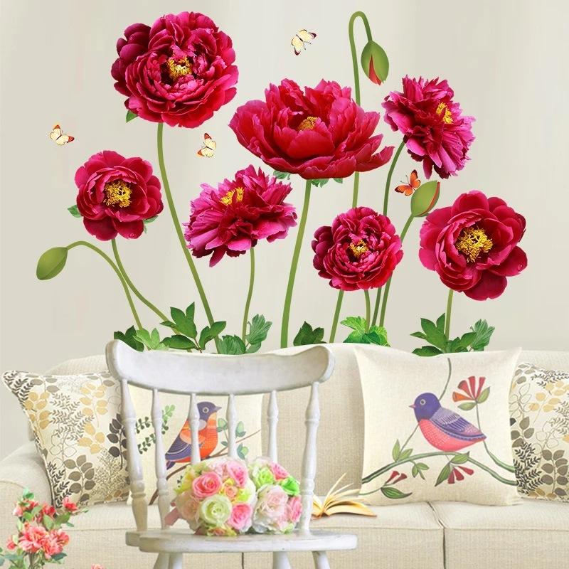 Romantischer Rosenblumen Wandaufkleber Selbstklebend Kreative Tapete Schlafzimmer Dekoration Eingang Sofa Kunst Abziehen und Aufkleben