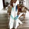 Women Plus Size V Neck Short Sleeve Printed Straight Long Dress