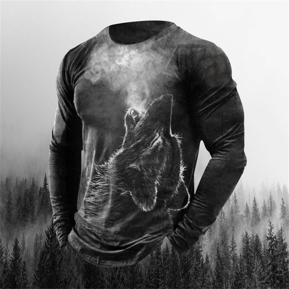 3D Printing Men's Round Neck Long Sleeves Street Trend Hip-hop Oversized Punk T-shirt Pullover Vintage Skull T-shirt