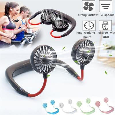 Ventilador personal recargable por USB de 3 velocidades, manos libres, diseño de auriculares, mini ventilador portátil con banda para el cuello para viajar al aire libre en interiores