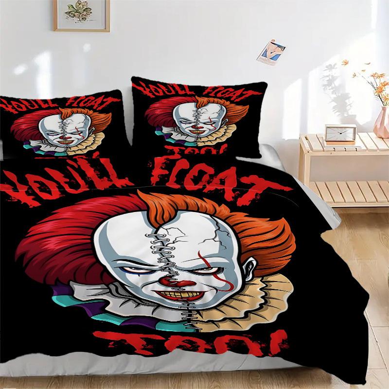Set Biancheria da Letto 3 Pezzi Horror It "Clown", Morbida Copripiumino e Federe in Poliestere Lavabile in Lavatrice Adatto a Tutte le Stagioni 03