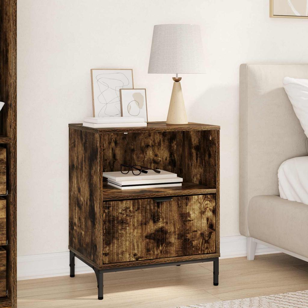 Nightstand Smoked Oak 49 X 36 X 61 Cm Engineered Wood