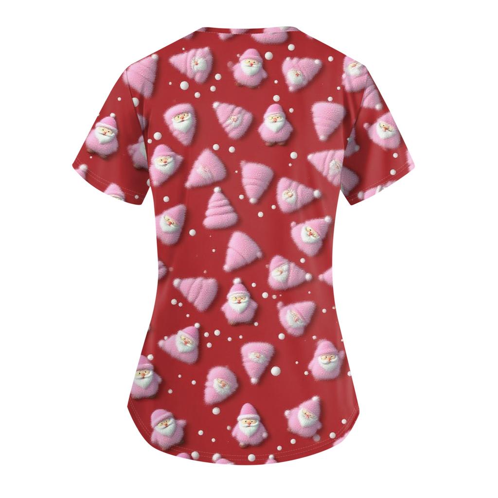 Dámská módní ležérní vánoční tričko s potiskem a kapsou