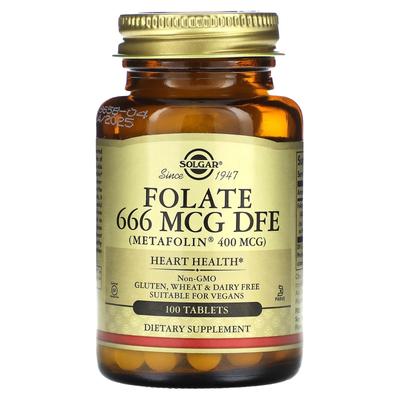 Solgar, Folic Acid, 666 Mcg, 100 Tablets (666 Mcg DFE Per Tablet)
