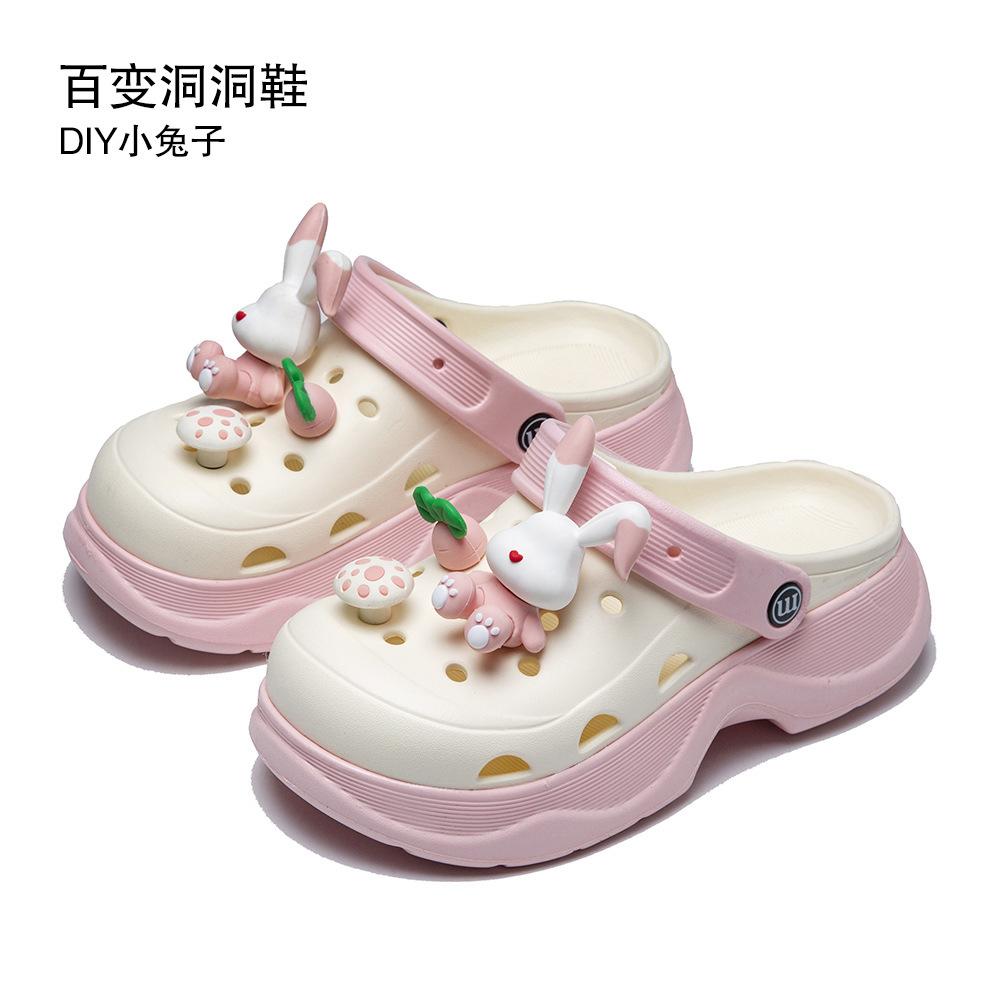 Hole shoes summer wear cartoon cute bear bag head heightened thick sole non-slip beach cool slippers