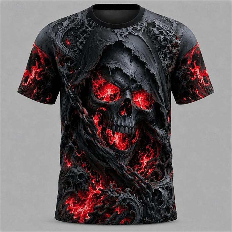 Men's Halloween Horror-Themed 3D-Printed T-Shirt Summer Round-Neck Breathable Trendy Cool Street-Style Halloween Party T-shirts