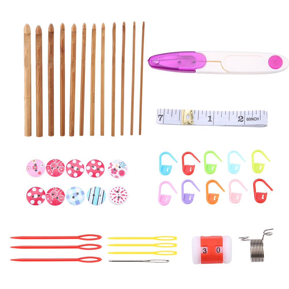 

44Pcs Bamboo Circular Crochet Tube Sewing Needle Wood Knitting Tool Set