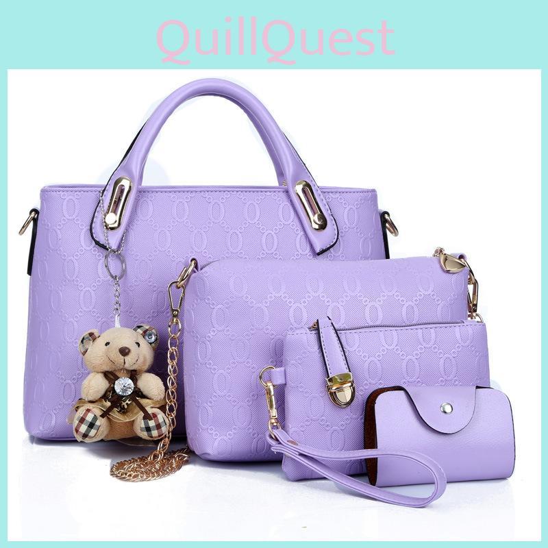 Elegant 4pcs Set Women Pu Leather Shoulder Bag Handbag Satchel Clutch Coin Purse
