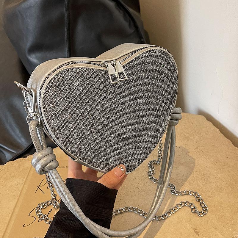 Błyszcząca torebka w kształcie serca, popularna damska torebka miłosna, modny łańcuszek high-end, torba na ramię/listonoszka.