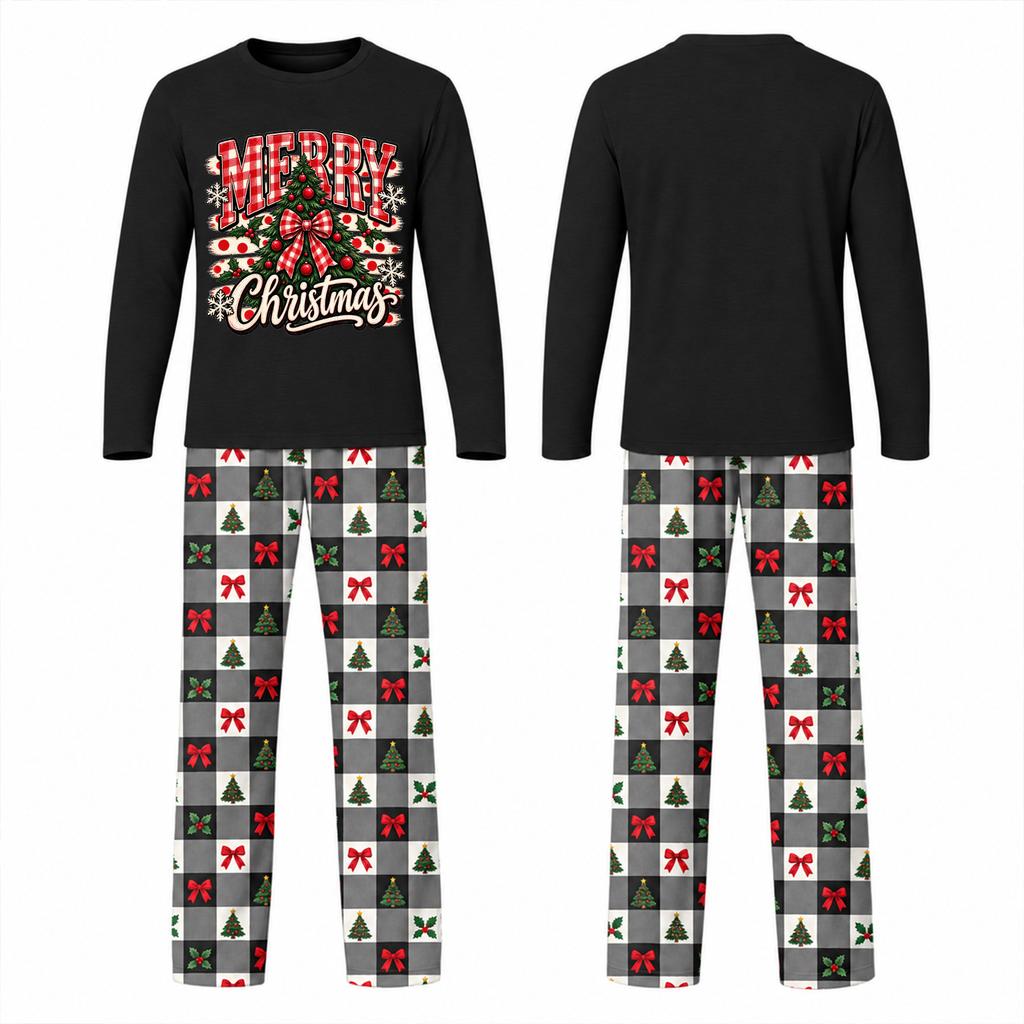 Family Matching Christmas Pajama Set, Neck Long Sleeve and Pants Loungewear Set for Holiday