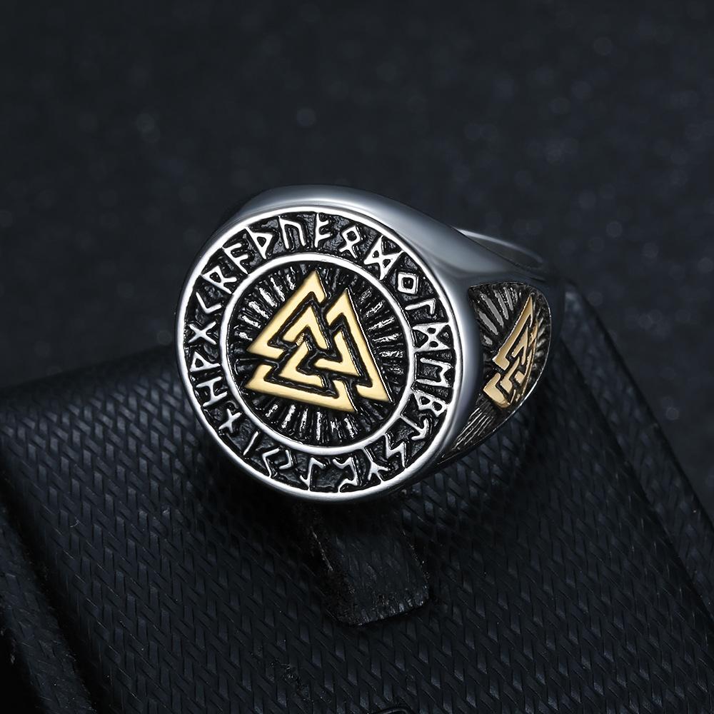 Vintage Style Men's Celtic Knot Ring Viking Norse Triangle Symbol Valknut Ring