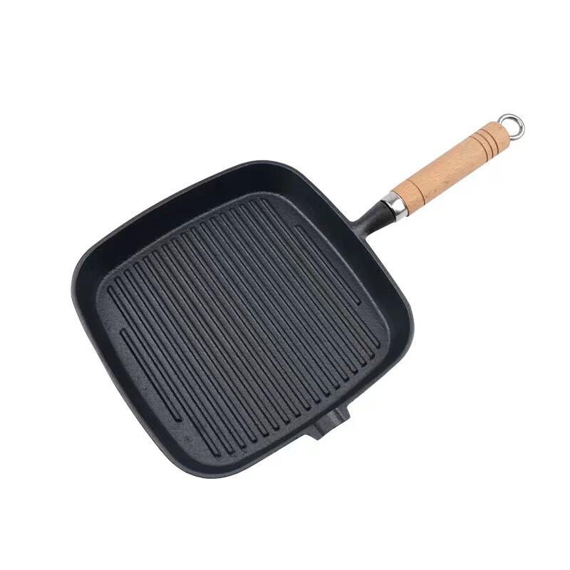 Cast Iron Steak Frying Pan with Wood Handle