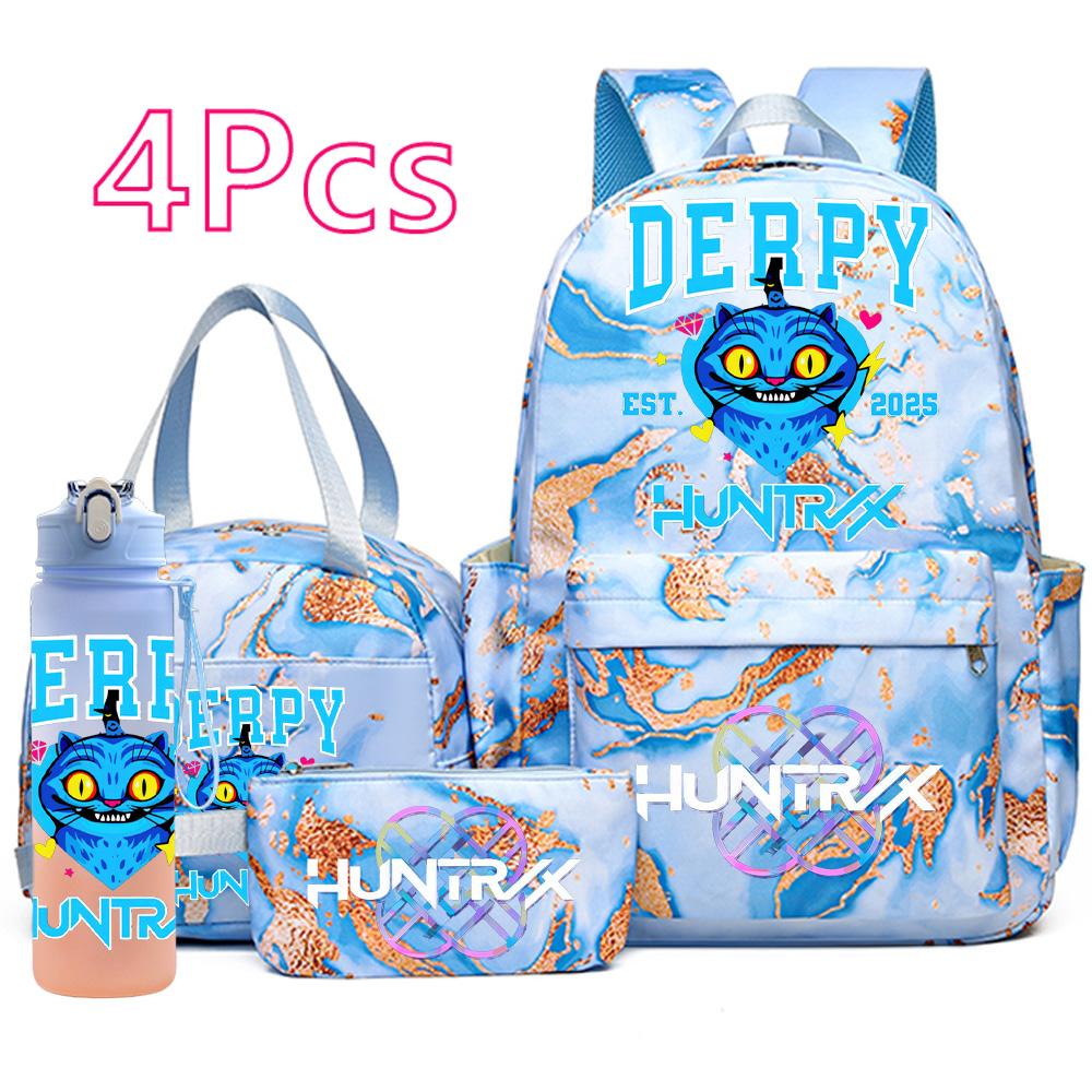 4 шт./компл. Рюкзак, сумка, пенал с мультяшным K-pop принтом и бутылкой для воды 750 мл для мальчика-подростка, школьная сумка, большая вместимость, сумка для книг, Mochila