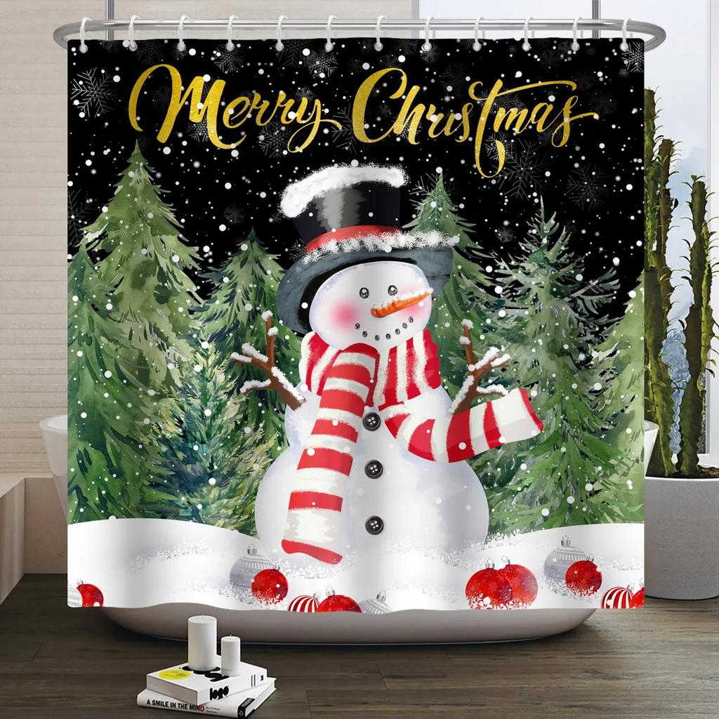 ZHL22Christmas Shower Curtain for Bathroom Waterproof Decoration with Hooks Weighted Lead Hem Heavy Duty Polyester Bath Curt2Ol%