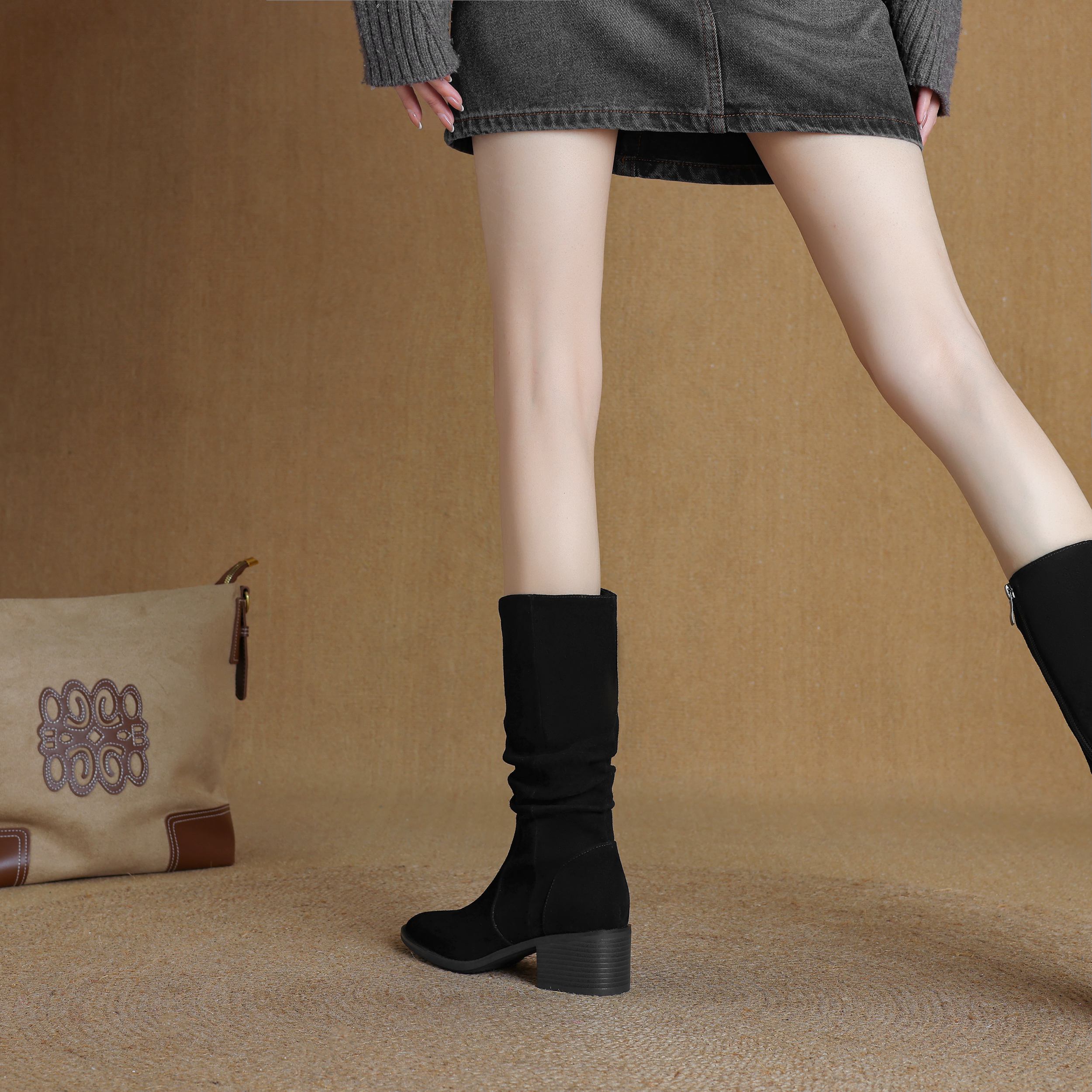 Krazing Pot Коровья замша Нубук Зимние Средний каблук Вестерн Сапоги Женские На молнии — фото 12