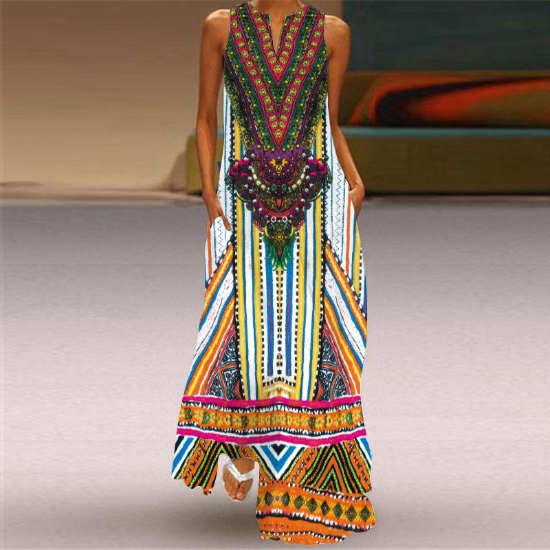 Summer Print Long Dress Women Beach Holiday Loose 3D Skirt