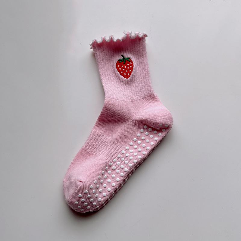 Yoga Socks - Women's Mid-calf Socks with Lace Embroidery and Anti-slip Design for Pilates Fitness and Exercise on The Floor.