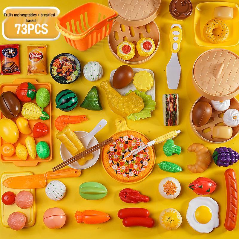 Cross-Border Kids' Fruit Cutting Toy Set: Simulation Veggie & Fruit Basket with Role-Playing Pizza Kitchenware for Boys & Girls