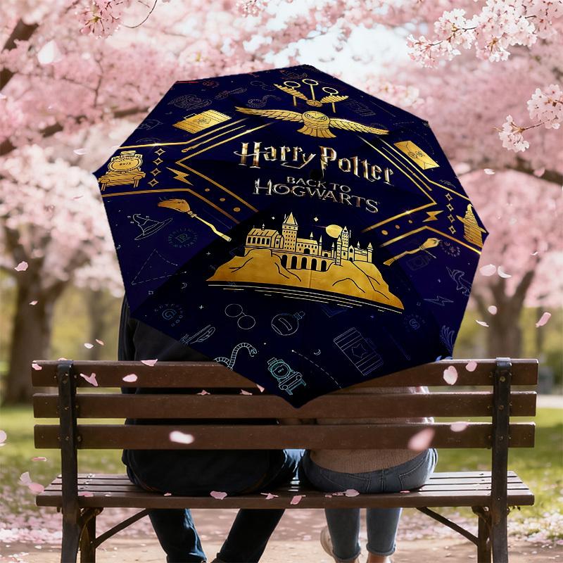 1 ks deštníku Hogwarts Harry Potter - 8 žeber vyztužený, automatické otevírání, lehký a odolný, roztomilý módní doplněk pro venkovní použití, D2699