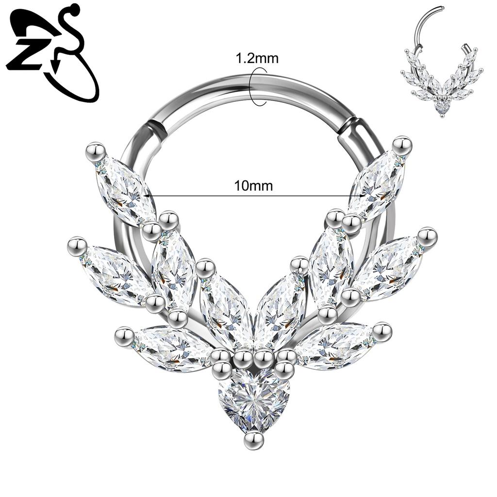 ZS 1 PC 16G Stainless Steel Nose Rings Cubic Zircon Septum Piercing Rose Snake Shape Ear Stud Helix Cartilage Piercings Jewelry