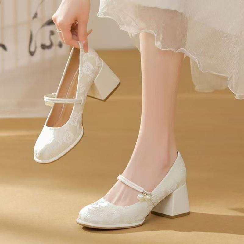 New Chinese Style Shoes Women's Thick Heel Single Shoes Spring and Autumn 2025 New versatile high heels to match skirts