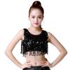 Belly Dance Performances Sequins Fringe Vest Elastic Stretch Fabric Round Neck Stage Show Costume