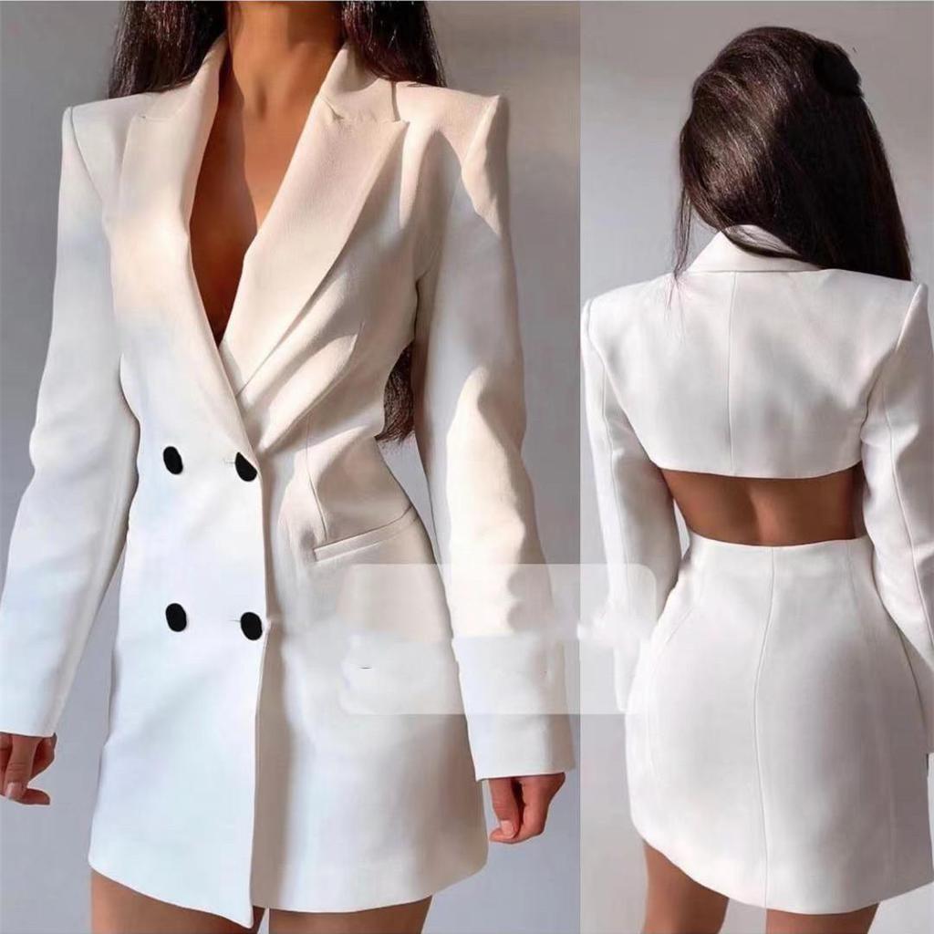 2025 European & American Double-Breasted Long Sleeve Open Back Autumn Suit Skirt