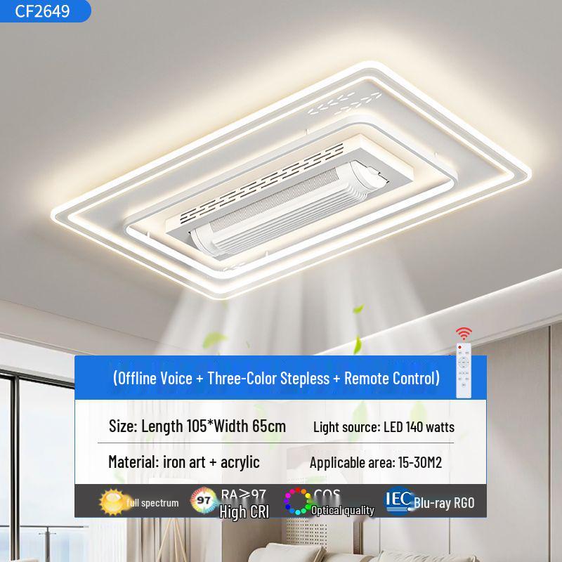 Modern Smart Leafless Ceiling Fan with Tricolor Light and Voice Control for Living Room/Bedroom, 110V, 36 inches