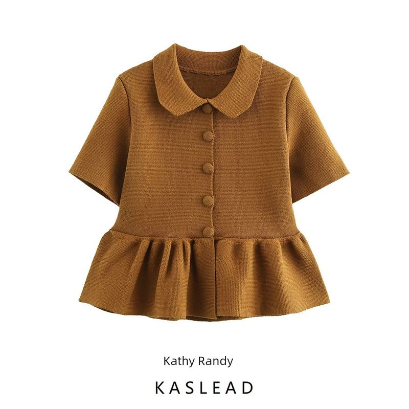 Kaslead New Women Clothes Western Style Short Skirt Hem Temperament Short Sleeve Knitted Outerwear 2142012