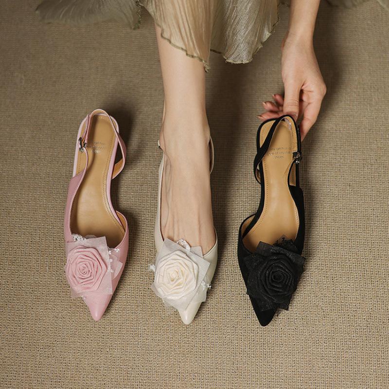 New rear empty sandals summer women's medium heel bag head sandals comfortable beef tendon soft sole buckle leather sandals stiletto