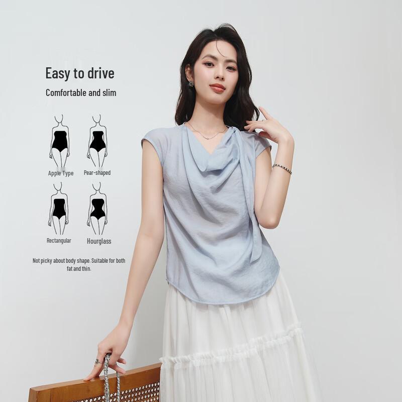 Women s Ice Silk Drape Neck Blouse M