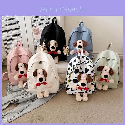 Mochila de Pelúcia Cor Sólida Cachorrinho Decoração Grande Capacidade Com Pingente Para Crianças