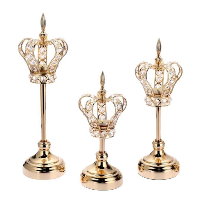 European crystal candlestick crown candlelight dinner scene decoration props living room golden ornaments retro luxury