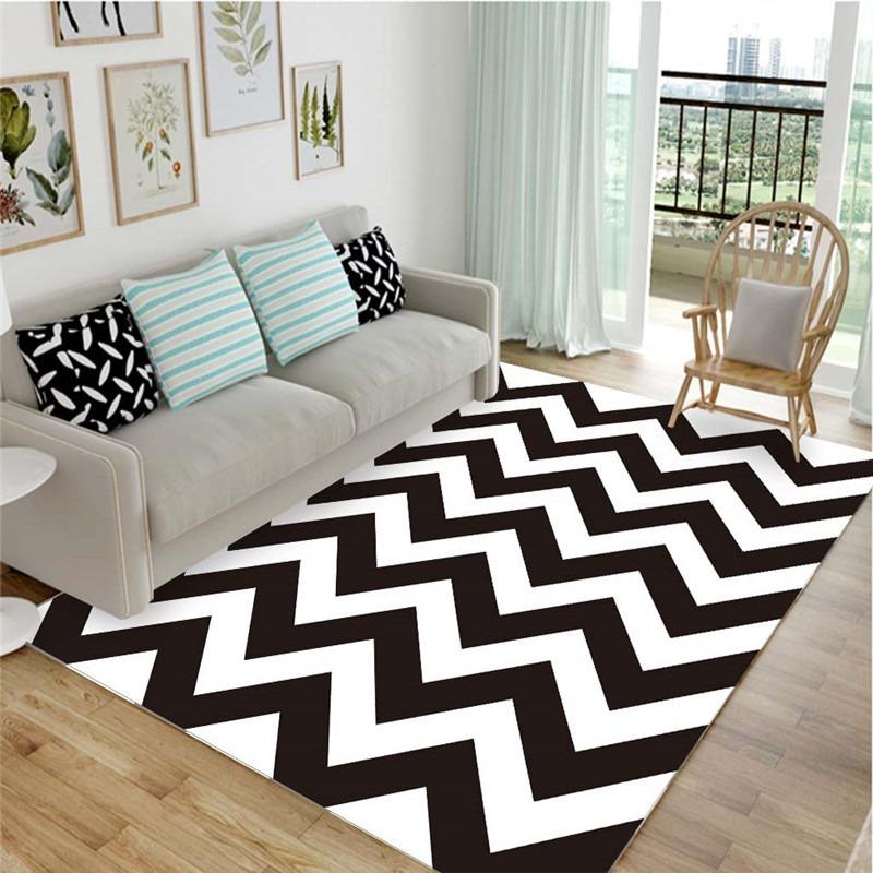 Simple black and white home personalized carpet, living room, bedroom, coffee table, floor mat, household washing mat