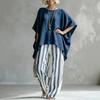 Women T-shirt Pants Two Piece Set Summer O-Neck Short Batwing Sleeves Shirt Striped Trousers Loose Casual Top Pants Suit