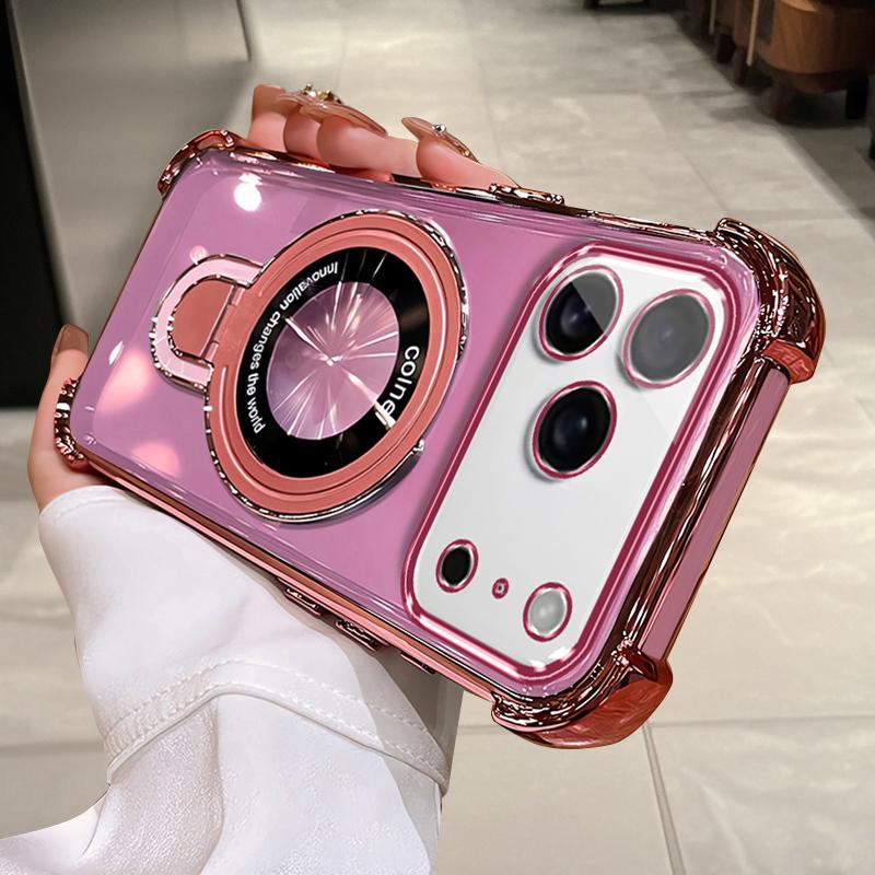 Clear Shockproof Plating Magnetic Magsafe Bracket Case For Iphone 17 Air 16 16E 15 14 Plus13 12 11 Pro XS Max XR Silicone Cover