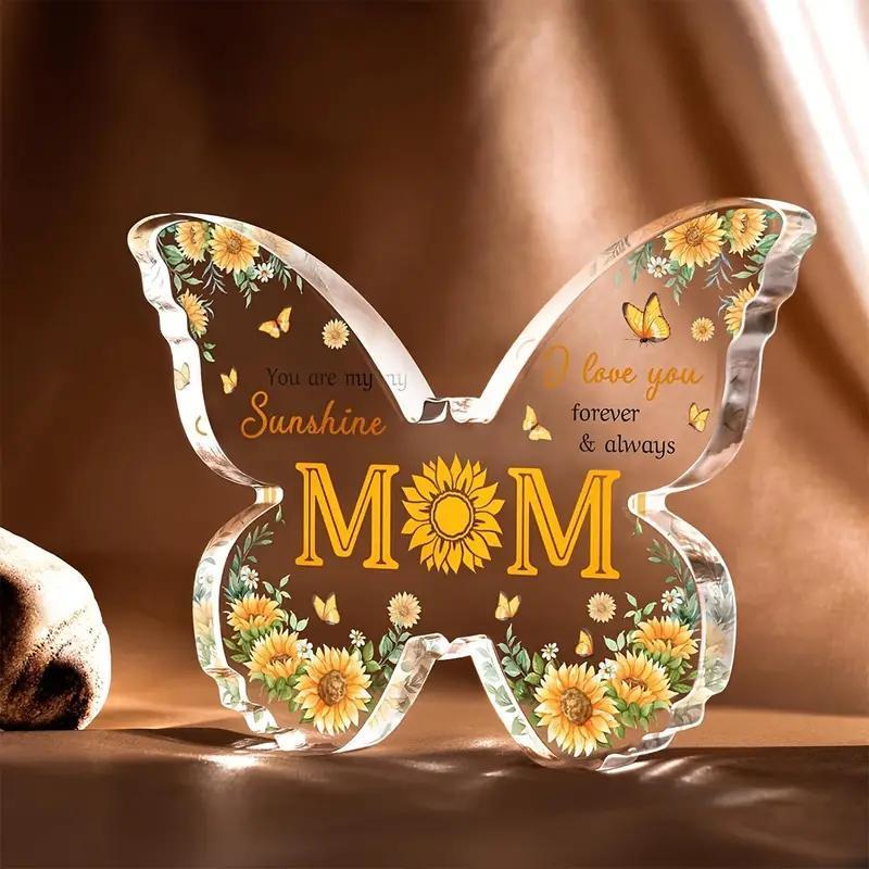 Mother's Day Acrylic Decoration, Sunflower Mom Butterfly-shaped Acrylic Decoration, Gift for Mother, Party Decoration Bookshelf Desk Table Decoration