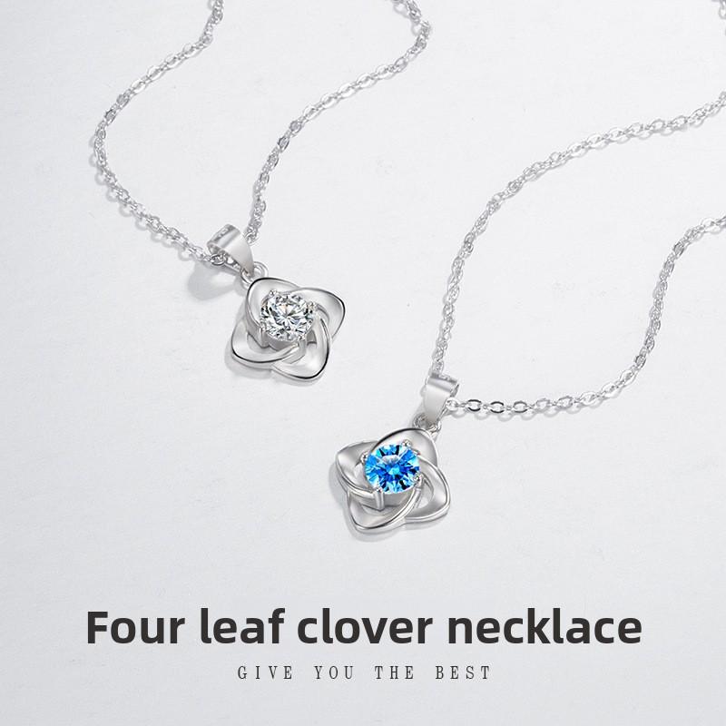 S925 Silver Lucky Clover Necklace Female, Japanese and Korean Simple Student Mori Flower Pendant Collarbone Chain Neck Chain Jewelry Gift
